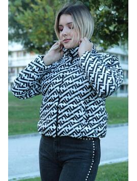 Geaca Dama PrintAsha Alb cu Negru